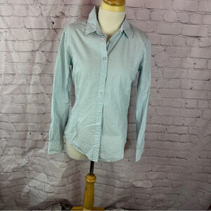 brooks brothers gingham plaid long sleeve top sz 6 light blue preppy 100% cotton